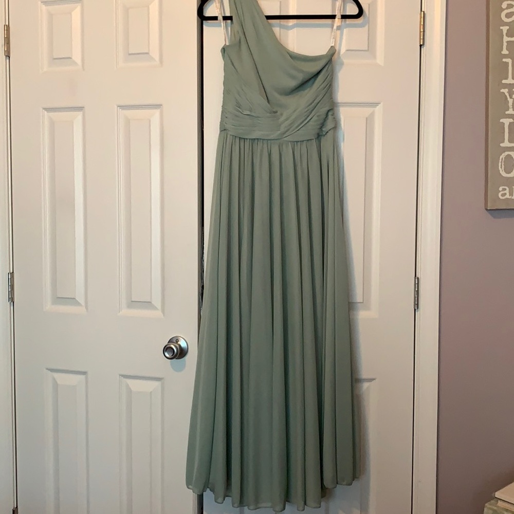 David’s Bridal dusty sage dress